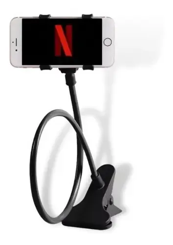 Suporte Flexível Celular 360° Garra Mesa Cama Preto 3" a 7"