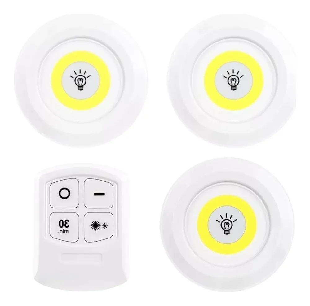 3 Luminária Spot LED Sem Fio Controle Remoto Auto Adesiva